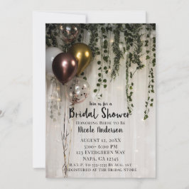 Invitación Ducha de Novia Rústica con Luces Blancas y Hojas V