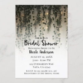 Invitación Ducha de Novia Rústica con Luces Blancas y Hojas V