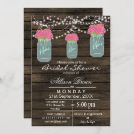 Invitación Ducha de novia rústica con tarro de albañil azul d