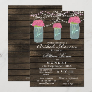 Invitación Ducha de novia rústica con tarro de albañil azul d