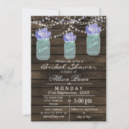 Invitación Ducha de novia rústica con tarro de albañil azul d