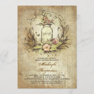 Invitación Ducha de novia rústica de caramelo floral vintage
