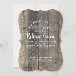 Invitación ducha de novia rústica de madera de grano