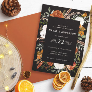 Invitación Ducha de novia rústica floral de terracota negra