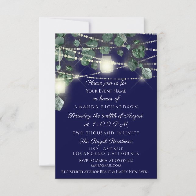 Invitación Ducha de Novia Rustica Madera Dorado Jarras Luces (Anverso)