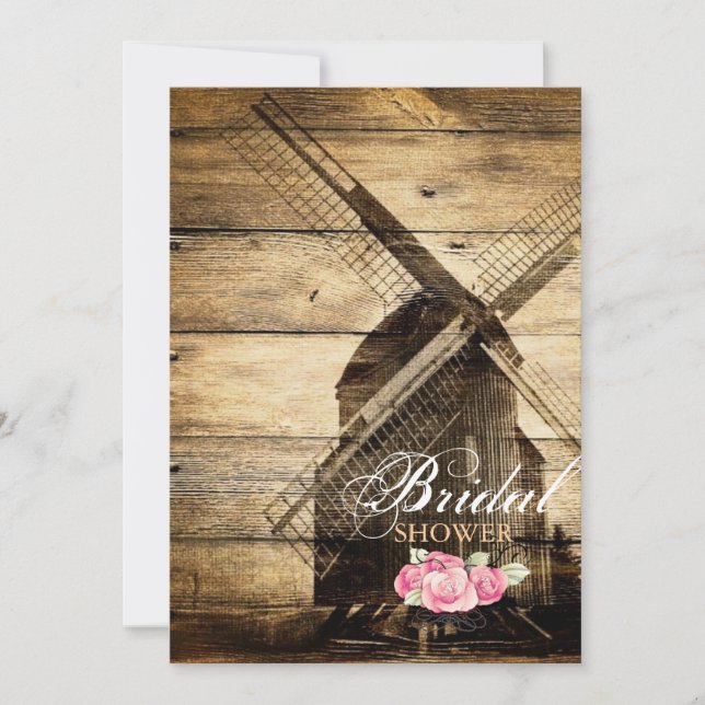 Invitación ducha de novia rústica occidental de molino de vie (Anverso)