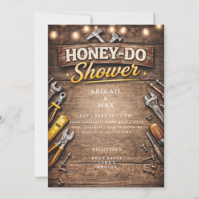 Invitación Ducha de Novia Rústica para Parejas Honey Do (Anverso)