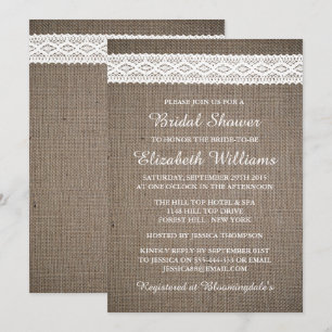 Invitación Ducha de novia rústica y de encaje blanco vintage