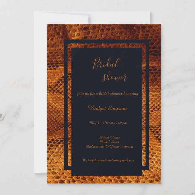 Invitación ducha de novia salvaje de piel de serpiente de luj (Anverso)