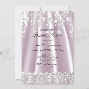 Invitación Ducha de Novia Seda Rosa Cristal de Diamante