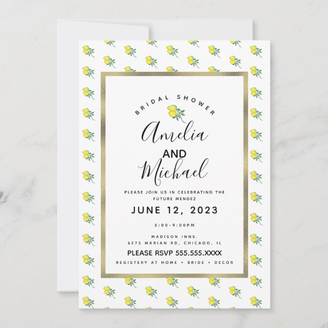Invitación Ducha de Novia Sencilla con Ramo de Limón al Acuar (Anverso)