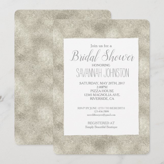Invitación Ducha de novia Silver Glitz (Anverso / Reverso)