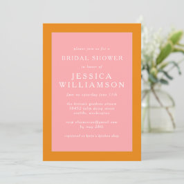 Invitación Ducha de novia simple de color rosa y Naranja geom