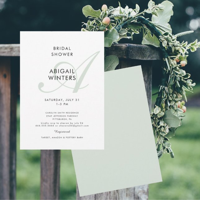 Invitación Ducha de novia simple inicial moderna Sage (Subido por el creador)