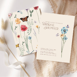Invitación Ducha de Novia Simple Mariposa Flor Silvestre Azul