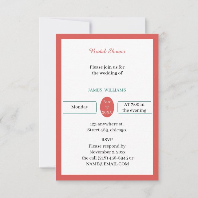 Invitación Ducha de novia simple roja personalizada (Anverso)