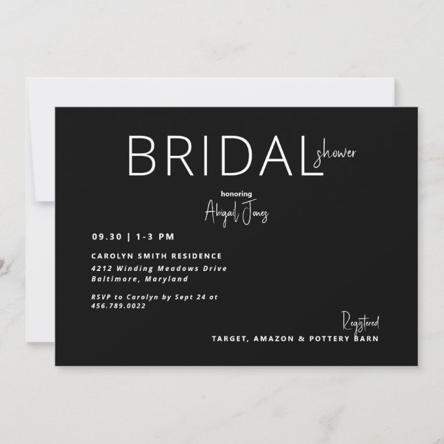 Invitación Ducha de novia simple y contemporánea (Anverso)