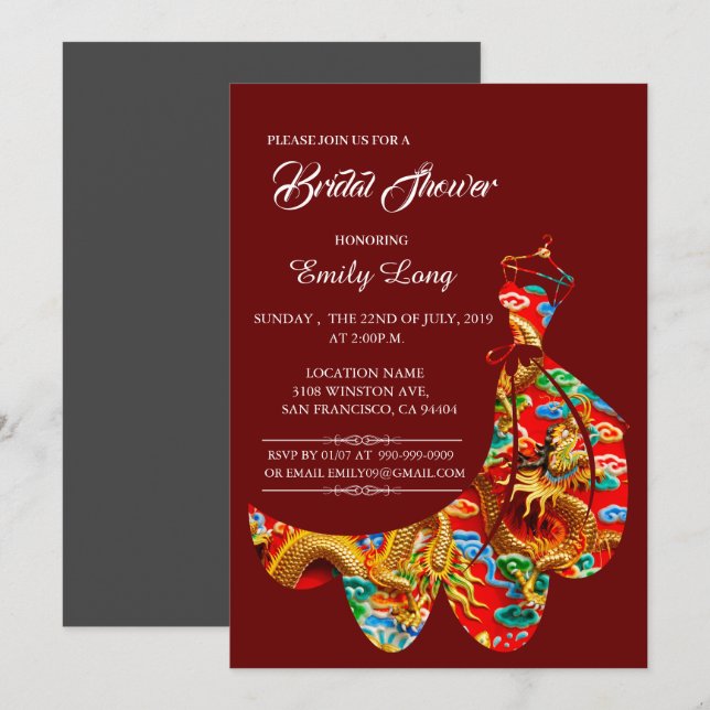 Invitación Ducha de novia sobre dragón de nubes en China (Anverso / Reverso)