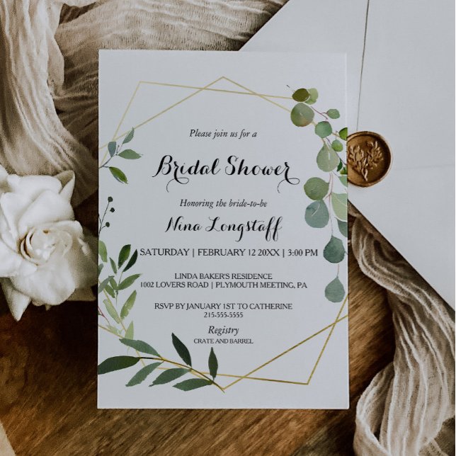Invitación Ducha de novia sobre hojas verdes tropicales (Subido por el creador)