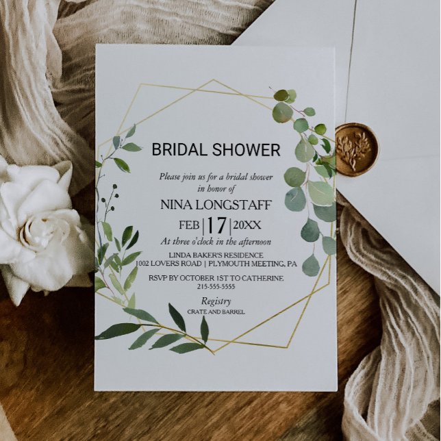 Invitación Ducha de novia sobre hojas verdes tropicales (Subido por el creador)