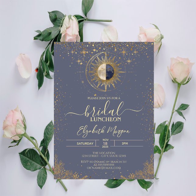 Invitación Ducha de Novia Sol Dorado Estrellas Celestiales (Subido por el creador)