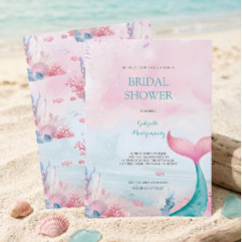 Invitación Ducha de Novia Soñadora Acuarela de Agua de Océano