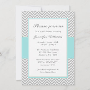 Invitación Ducha de novia suave azul y gris Chevron