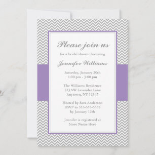 Invitación Ducha de novia suave violeta y gris Chevron