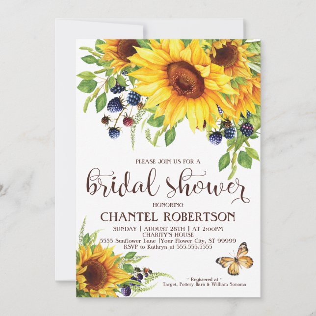 Invitación Ducha de novia Sunflower V3 (Anverso)