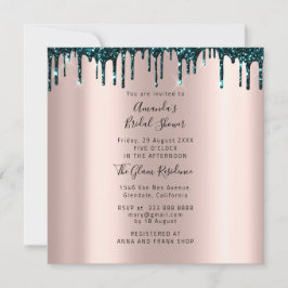 Invitación Ducha de novia Sweet 16th Drips Rosa foto Verde az