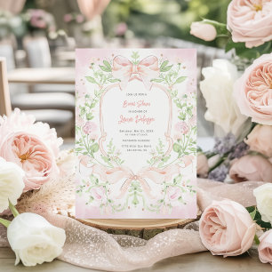 Invitación Ducha de novia Sweet Crest con lazos rosa rubor