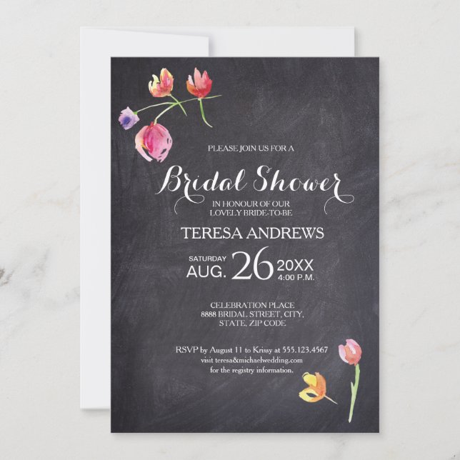 Invitación Ducha de novia, tablero de cromos, flor de pintura (Anverso)