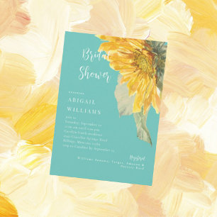 Invitación Ducha de Novia Tallo de Girasol Turquesa