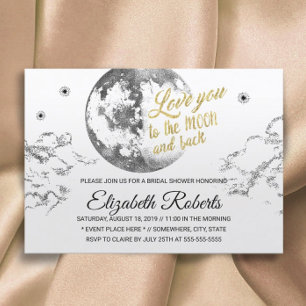 Invitación Ducha de novia te ama a la luna y a la espalda