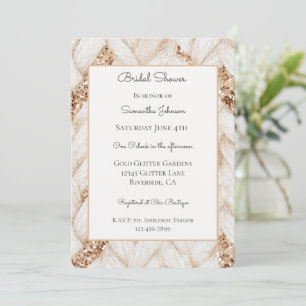 Invitación Ducha de Novia Tela Tejida Blanca con Brillo Dorad
