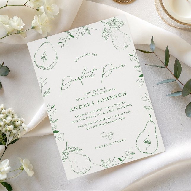 Invitación Ducha de Novia Tema de Peras Dibujadas a Mano Pare (Subido por el creador)