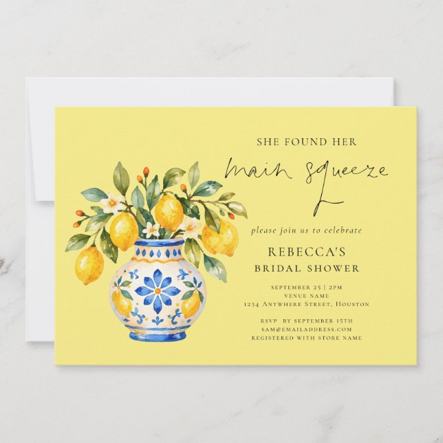 Invitación Ducha de Novia Tema Limón Main Squeeze (Anverso)