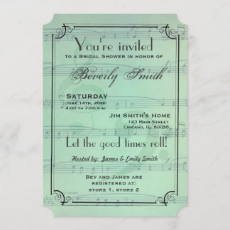 Invitación Ducha de novia tema musical - verde menta