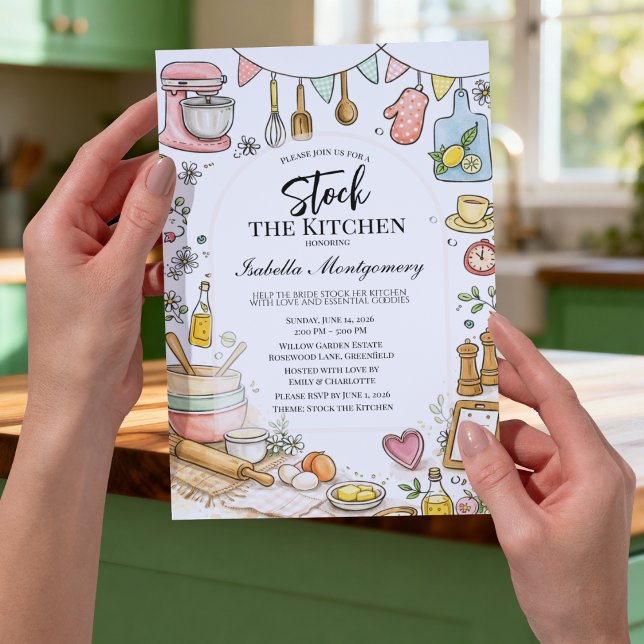 Invitación Ducha de Novia Temática de Cocina Abastece La Coci (Illustrative Kitchen Themed Stock The Kitchen Bridal Shower Invitation)