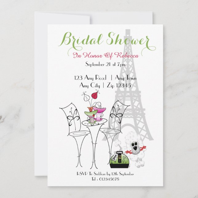 Invitación Ducha de novia temática de París (Anverso)