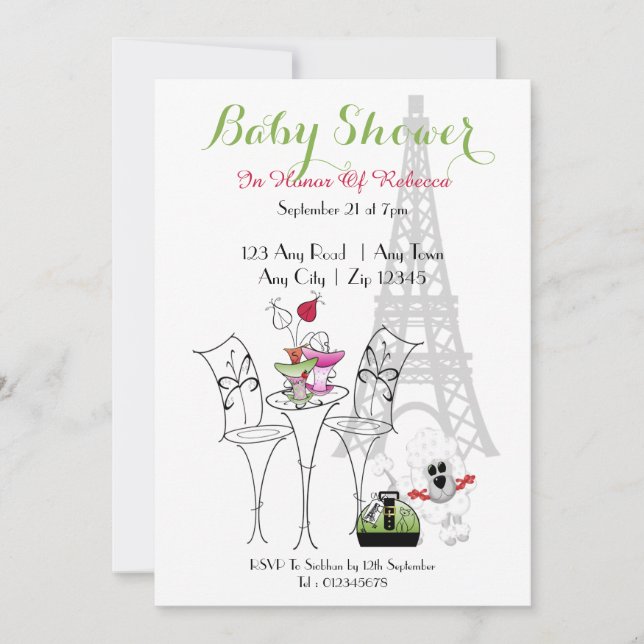 Invitación Ducha de novia temática de París (Anverso)