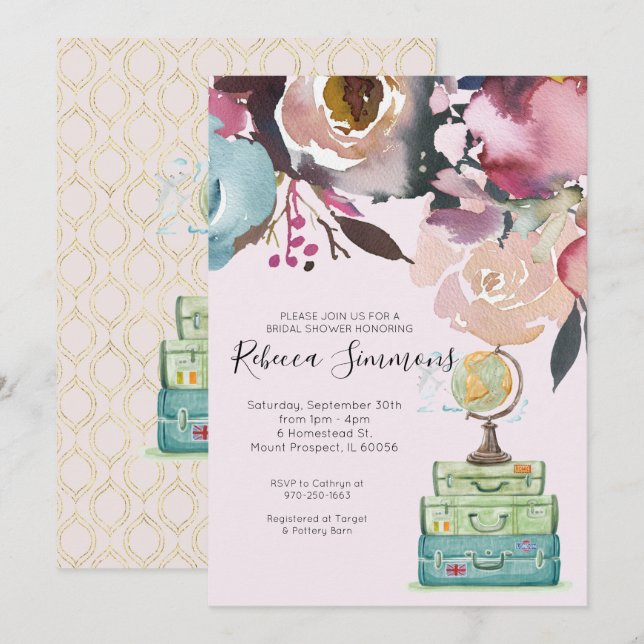 Invitación Ducha de novia temática de viajes (Anverso / Reverso)