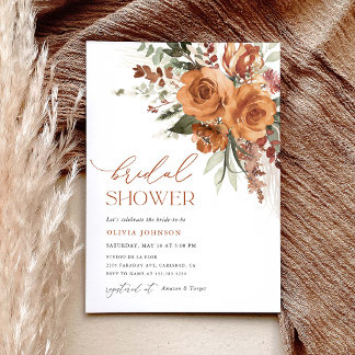 Invitación Ducha de Novia Terracota Boho Rosa Floral