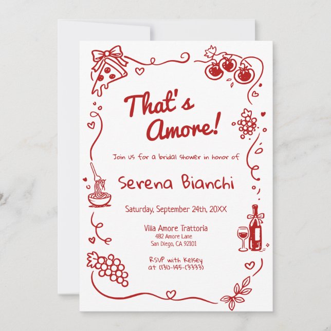 Invitación Ducha de novia That's Amore Italian Doodle (Anverso)