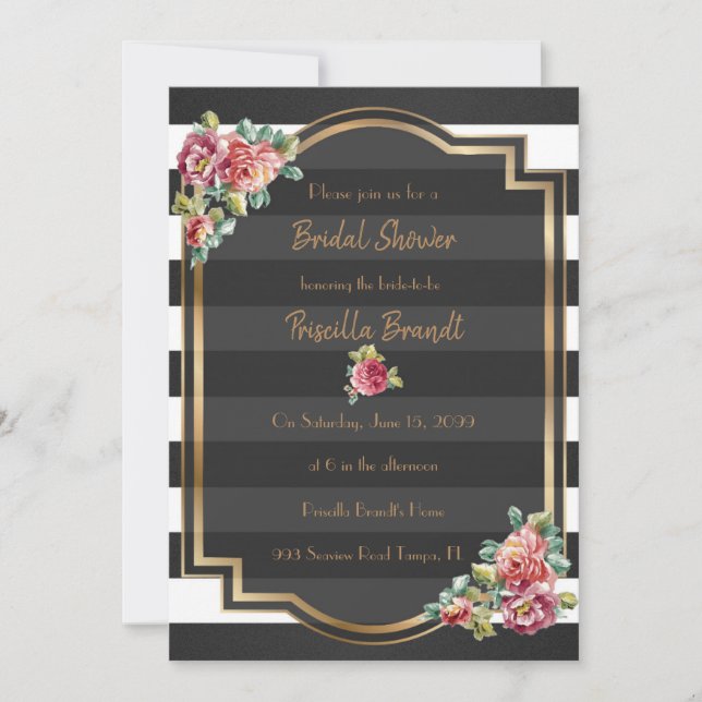 Invitación Ducha de novia, tira, blanco negro (Anverso)