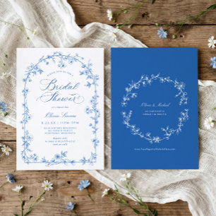 Invitación Ducha de Novia Toile de Flor Silvestre Francesa Az