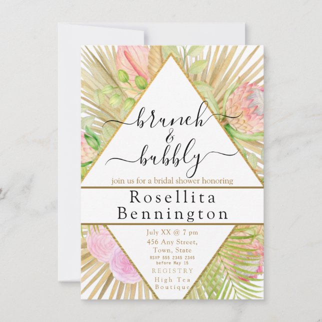 Invitación Ducha de novia triangular floral de Boho geométric (Anverso)