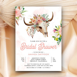 Invitación Ducha de Novia Tribal Boho Floral Cráneo de Vaca