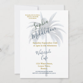 Invitación Ducha de novia tropical azul de árbol de palmas