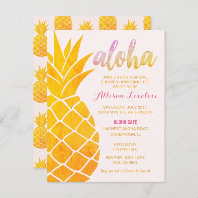 Invitación Ducha de novia tropical de Aloha (Anverso / Reverso)